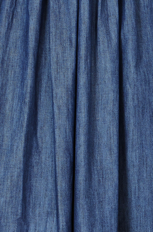 Yumi Blue Denim Chambray Gathered Midi Skirt