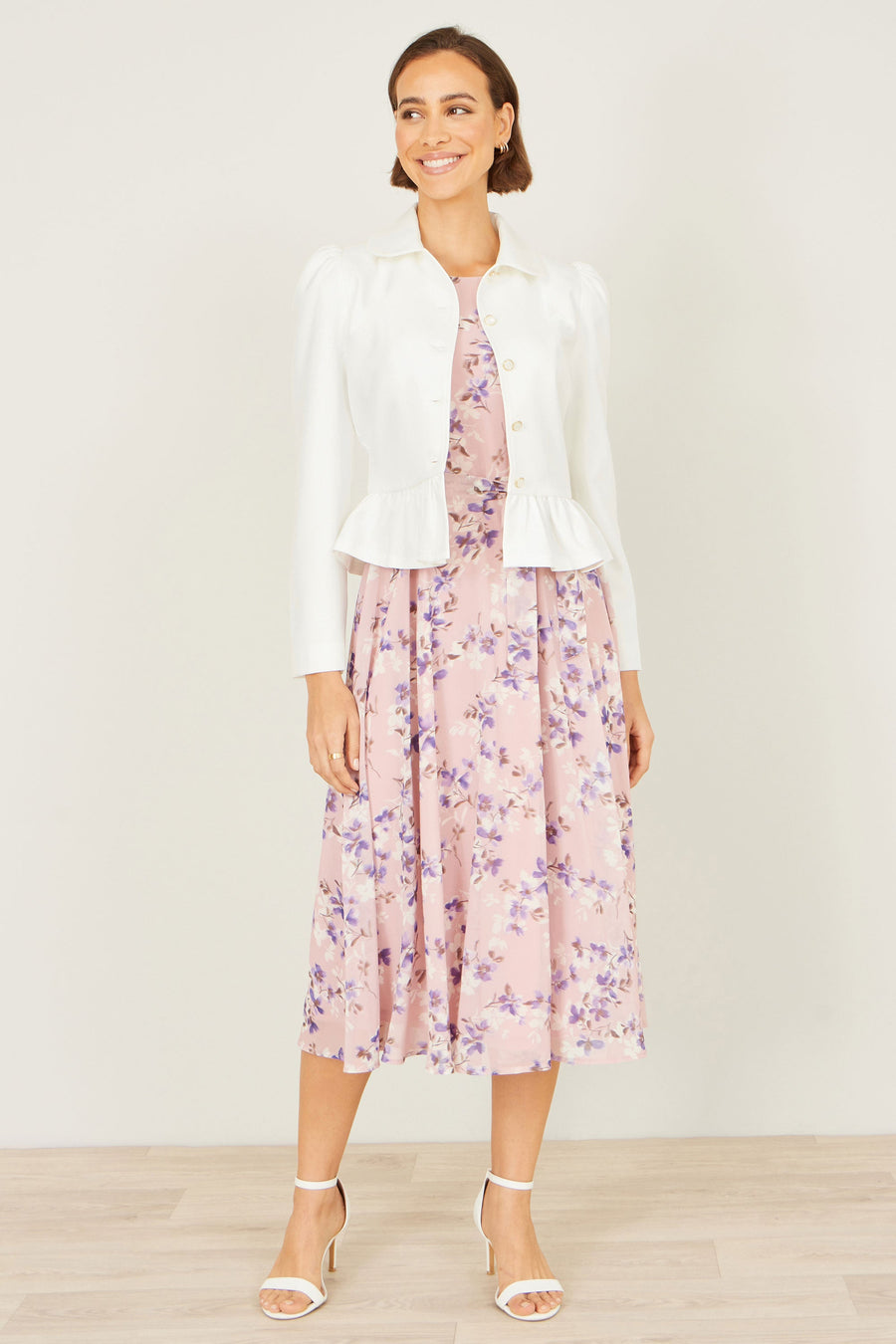 Yumi White Peplum Fitted Jacket