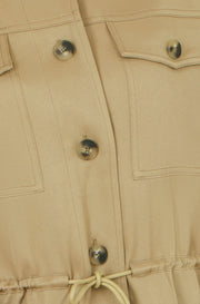 Yumi Green Utility Jacket With Drawstring Waist and Stripe Lining