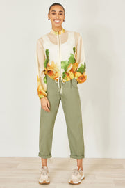 Yumi Beige Printed Lightweight Modal Bomber Jacket