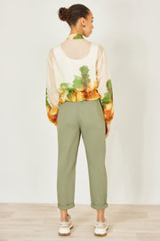 Yumi Beige Printed Lightweight Modal Bomber Jacket