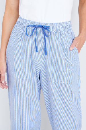 Yumi Blue Cotton Stripe Cropped Trousers