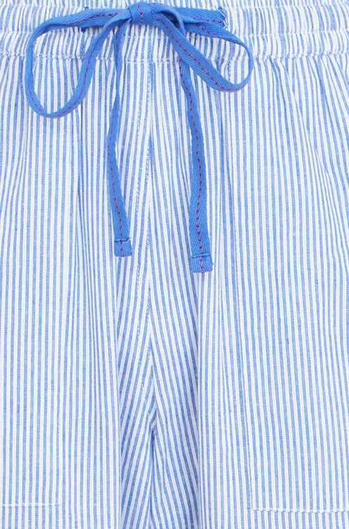 Yumi Blue Cotton Stripe Cropped Trousers