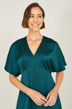 Yumi Green Satin Midi Kimono Dress