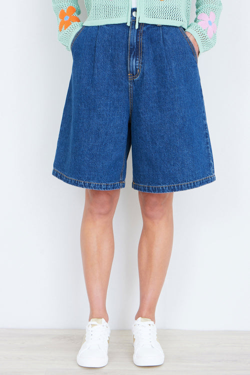 Yumi Blue Denim Wide Leg Shorts