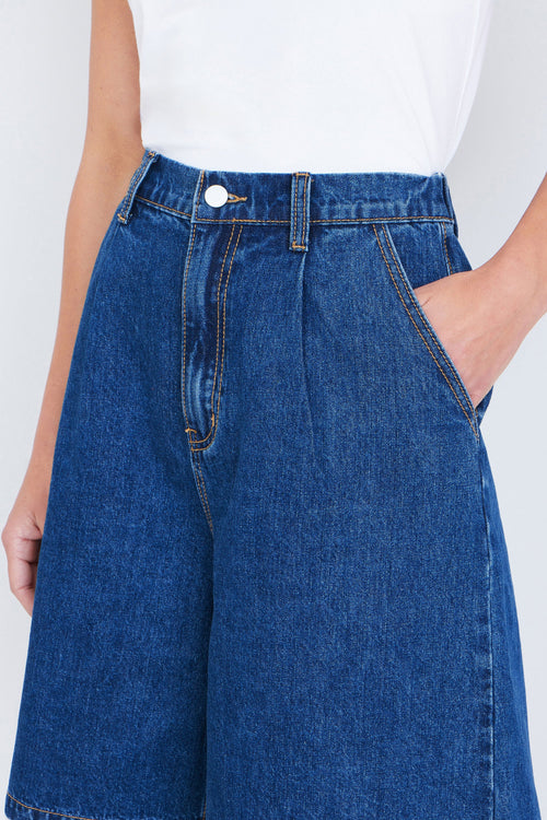 Yumi Blue Denim Wide Leg Shorts