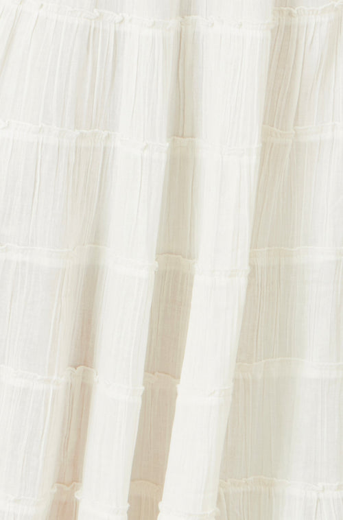 Yumi White Double Cotton Tiered Boho Maxi Skirt