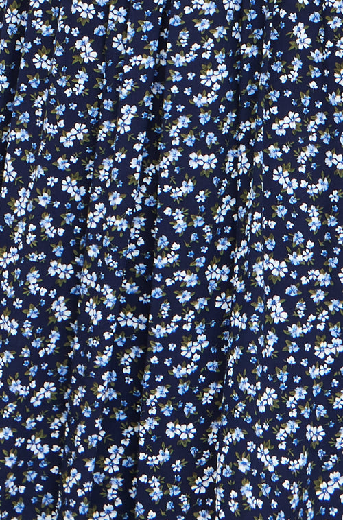 Yumi Navy Ditsy Floral Midi Shirt Dress With Ruched Waist