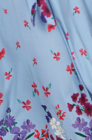 Yumi Blue Floral Mirror Wrap High Low Midi Wrap Dress