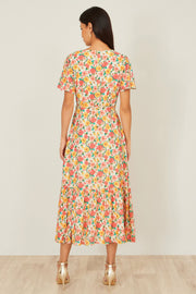 Yumi Multicolour Midi Tea Dress With Angel Sleeves