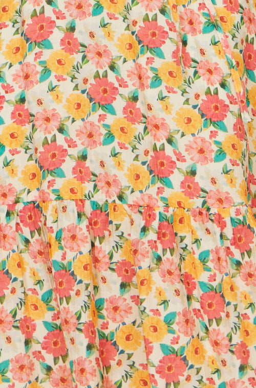 Yumi Multicolour Midi Tea Dress With Angel Sleeves
