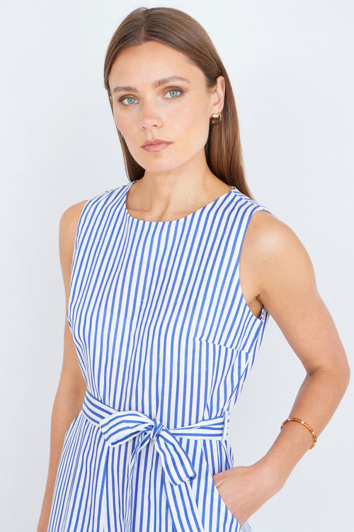 Yumi Blue Cotton Stripe Culotte Jumpsuit