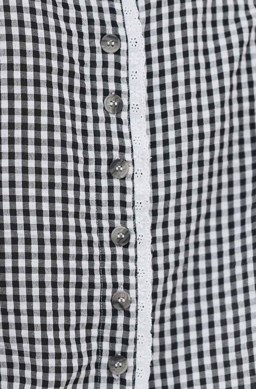 Yumi Black Gingham Cotton Top With Lace Trims