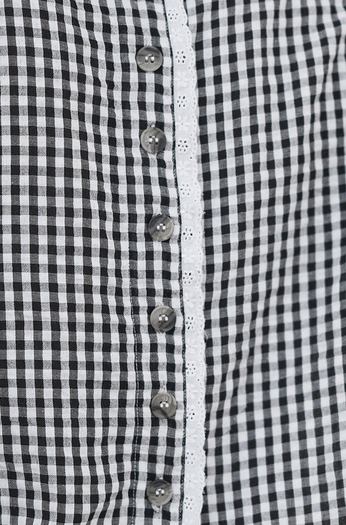 Yumi Black Gingham Cotton Top With Lace Trims