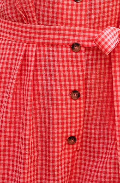 Yumi Red Gingham Button Through Jumpsuit