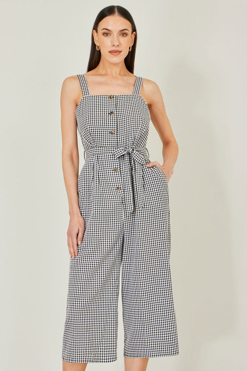 Yumi Black Gingham Button Through Jumpsuit