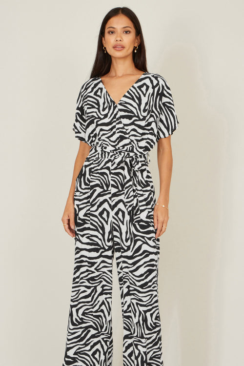 Yumi Black Zebra Print Relaxed Jumpsuit