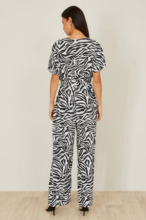 Yumi Black Zebra Print Relaxed Jumpsuit