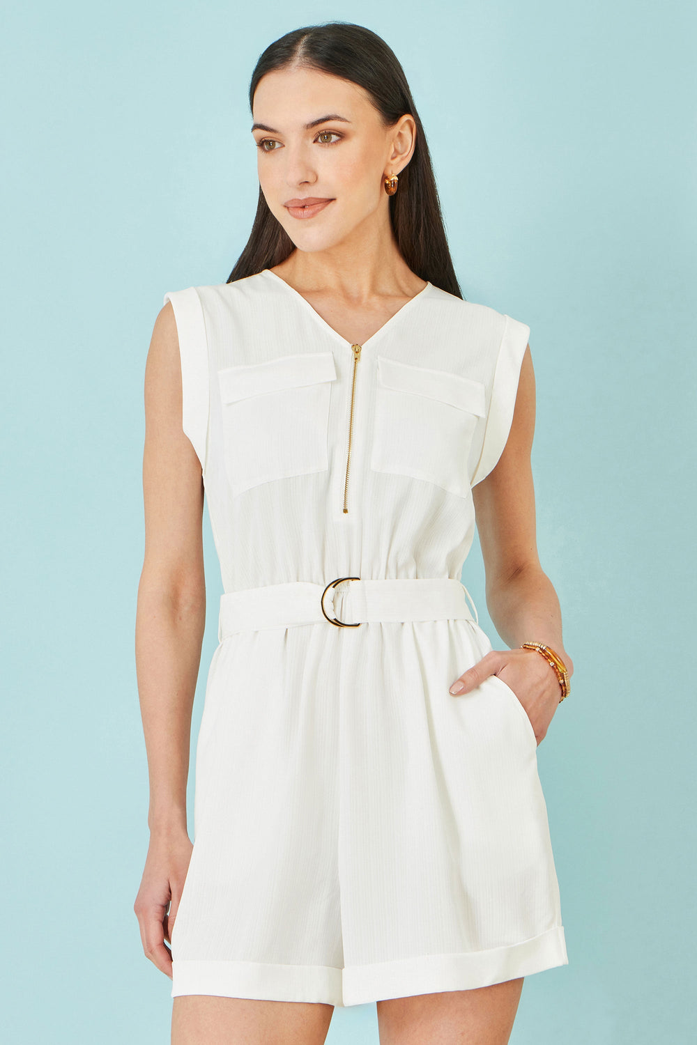 Yumi White Utility Style Playsuit