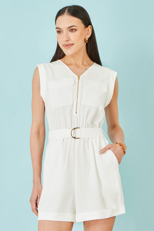 Yumi White Utility Style Playsuit