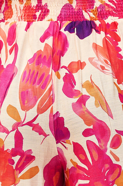 Yumi Pink Abstract Floral Wide Leg Trousers