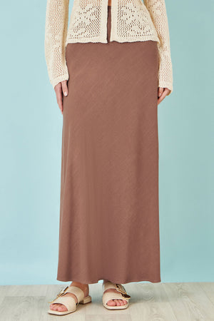 Yumi Brown Viscose Maxi Skirt