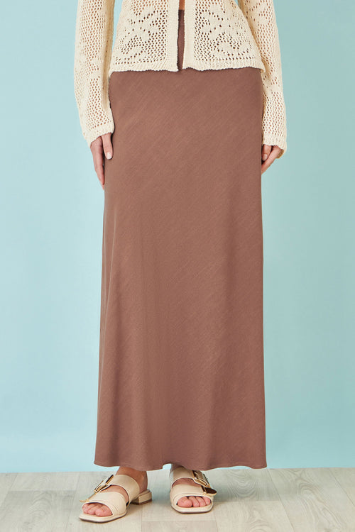 Yumi Brown Viscose Maxi Skirt