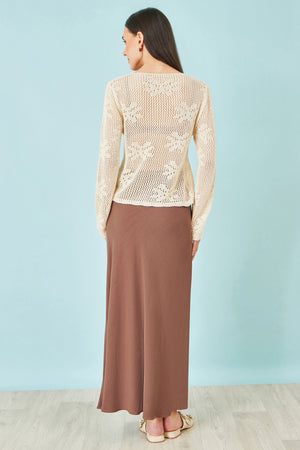 Yumi Brown Viscose Maxi Skirt