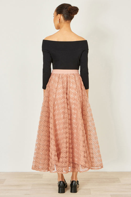 Yumi Blush Pink Spot And Rose Tulle Skirt