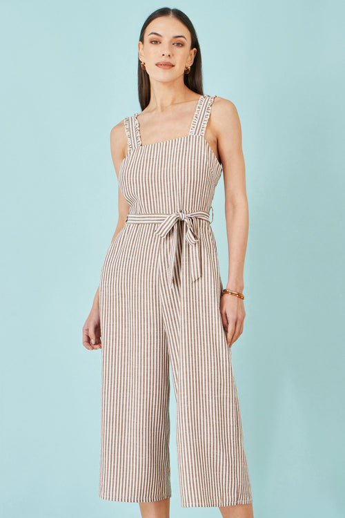 Yumi Brown Stripe Strappy Jumpsuit