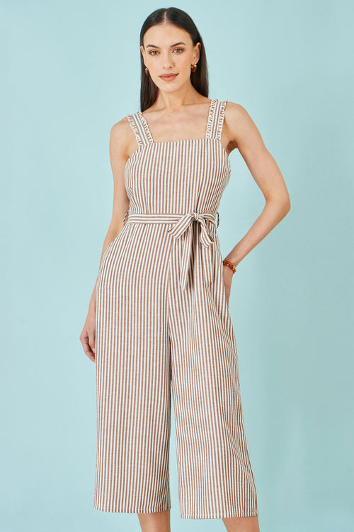 Yumi Brown Stripe Strappy Jumpsuit