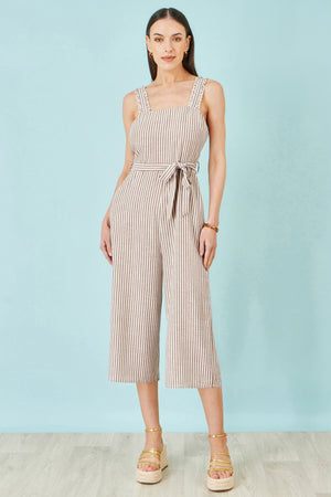 Yumi Brown Stripe Strappy Jumpsuit