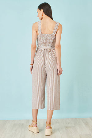 Yumi Brown Stripe Strappy Jumpsuit