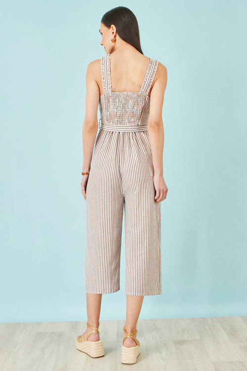Yumi Brown Stripe Strappy Jumpsuit