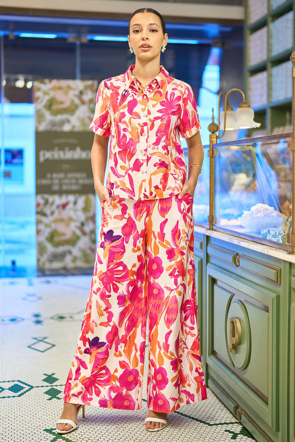 Yumi Pink Abstract Floral Shirt