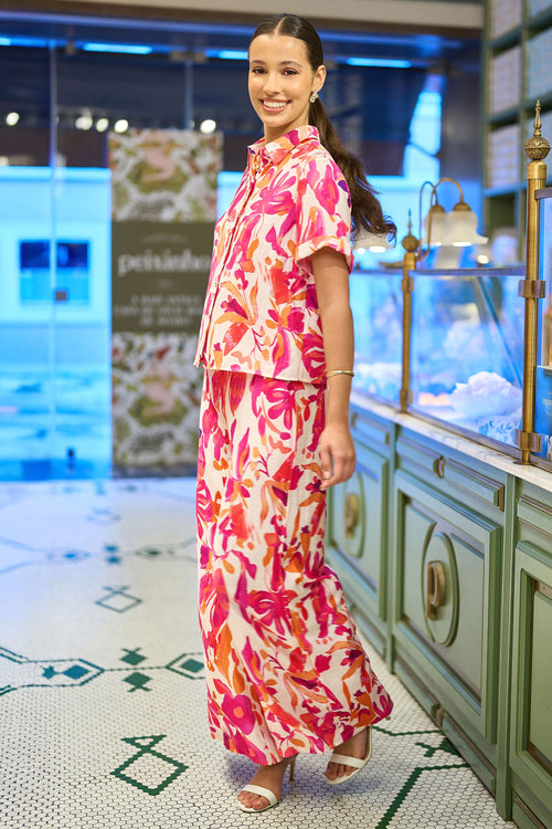 Yumi Pink Abstract Floral Shirt