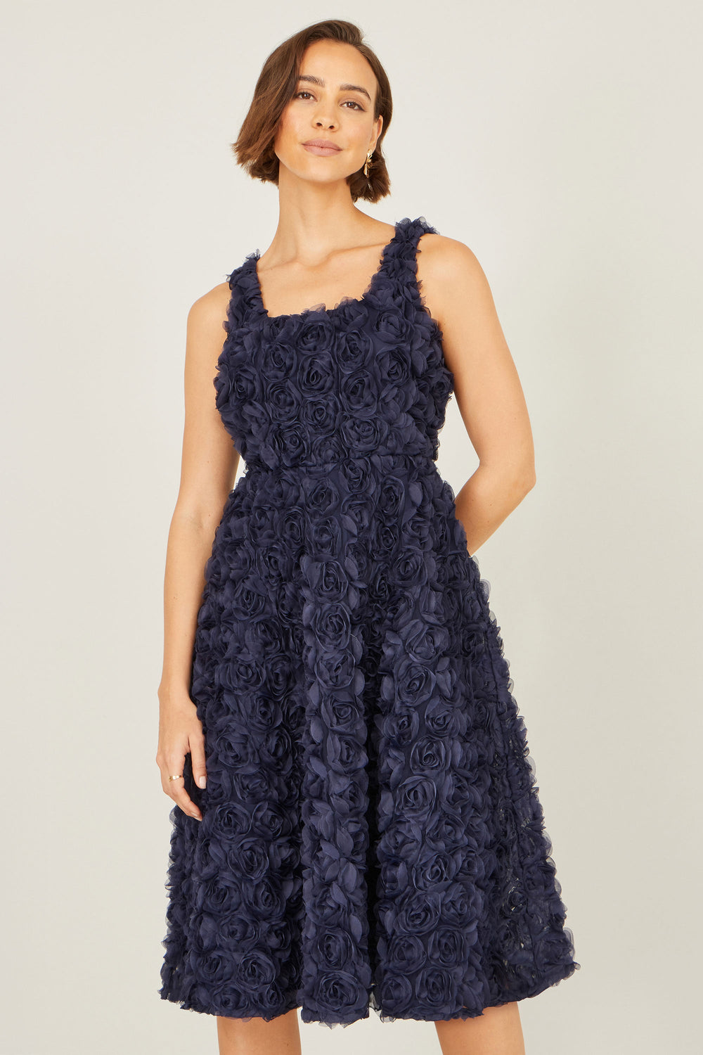 Yumi Navy Applique Floral Skater Dress