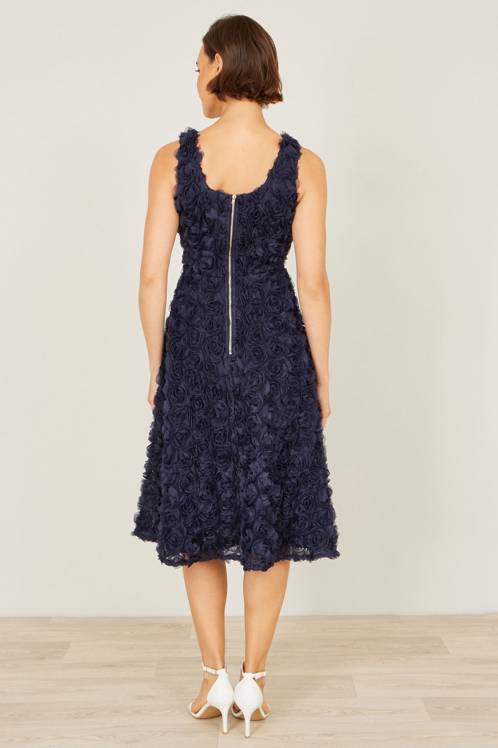 Yumi Navy Applique Floral Skater Dress