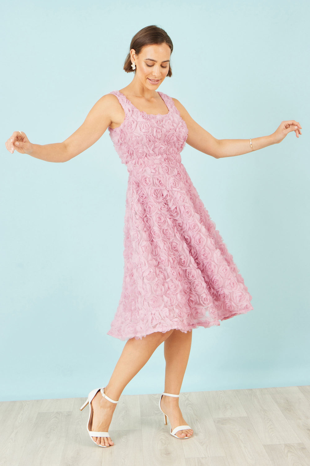 Yumi Pink Applique Floral Skater Dress