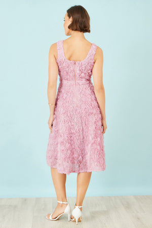 Yumi Pink Applique Floral Skater Dress
