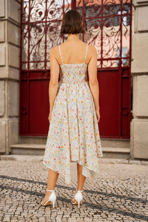 Yumi White Botanical Embroidery Fabric Handkerchief Hem Dress