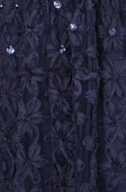 Yumi Navy Sequin Floral Applique Skater Dress