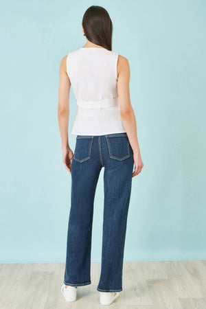 Yumi White Stretch Cotton Embroidered Wrap Top