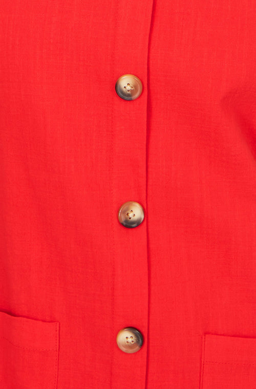 Yumi Red Viscose Button Detail Shift Dress
