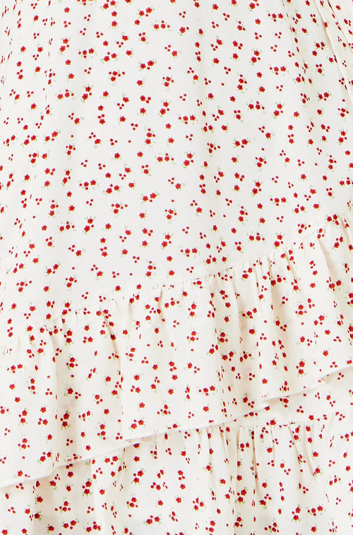 Yumi White Ditsy Print Frill Wrap Dress
