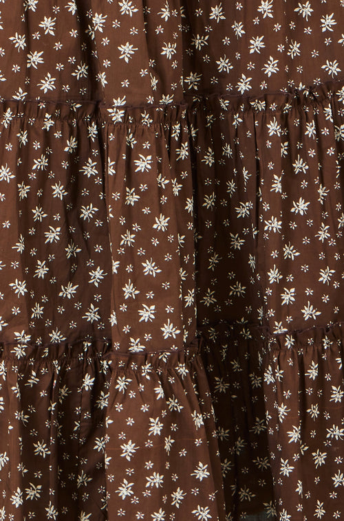 Yumi Brown Daisy Print Maxi Skirt