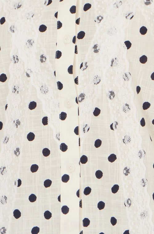 Yumi White Polka Dot Lace Boxy Shirt