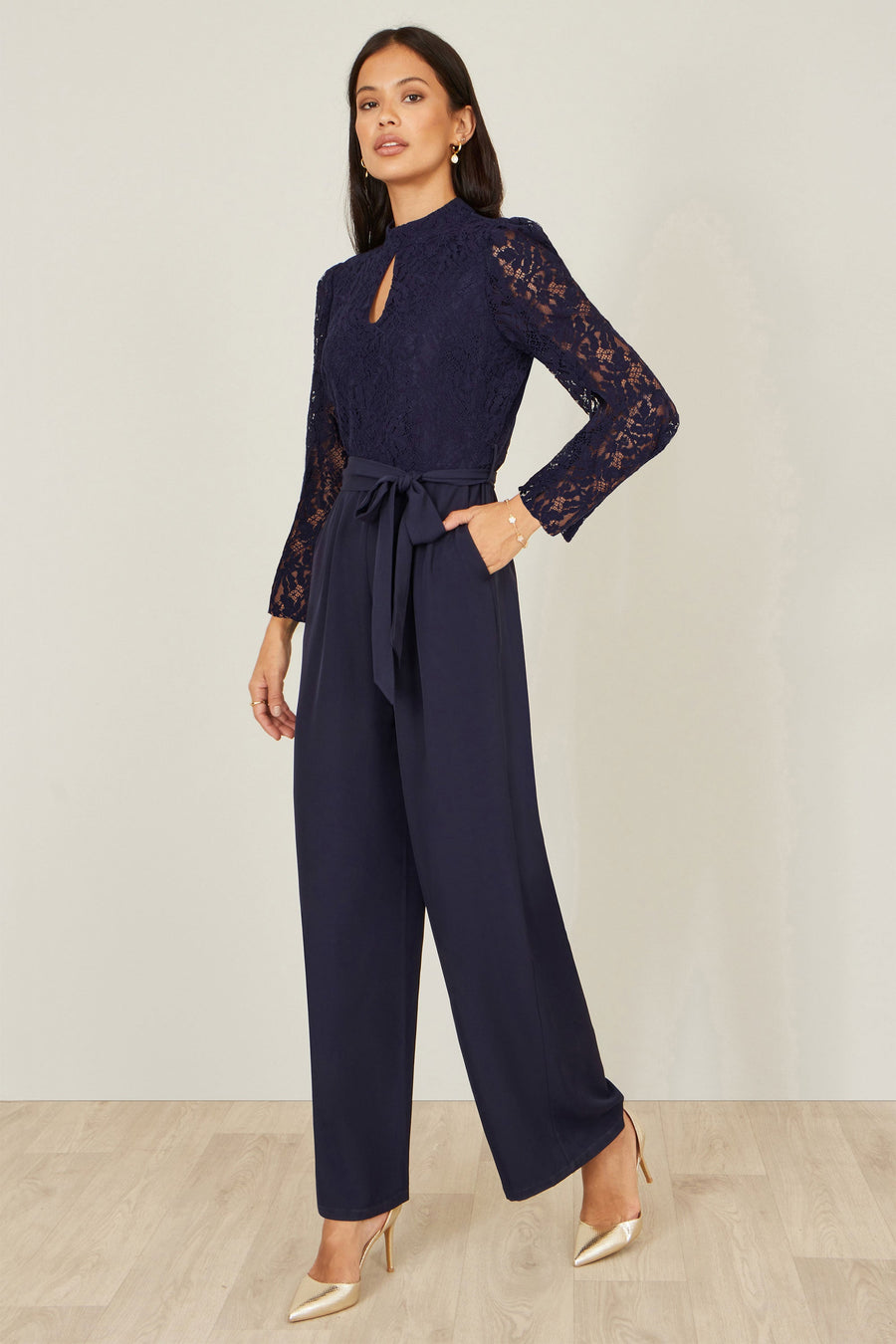 Yumi Navy Lace Applique Jumpsuit