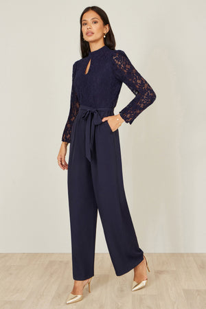 Yumi Navy Lace Applique Jumpsuit