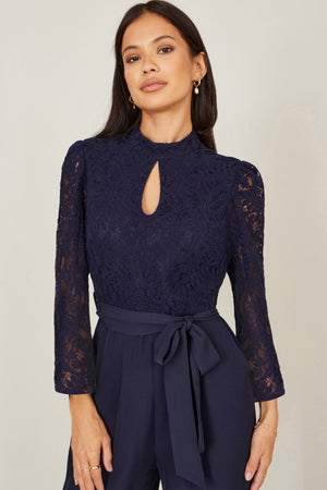 Yumi Navy Lace Applique Jumpsuit